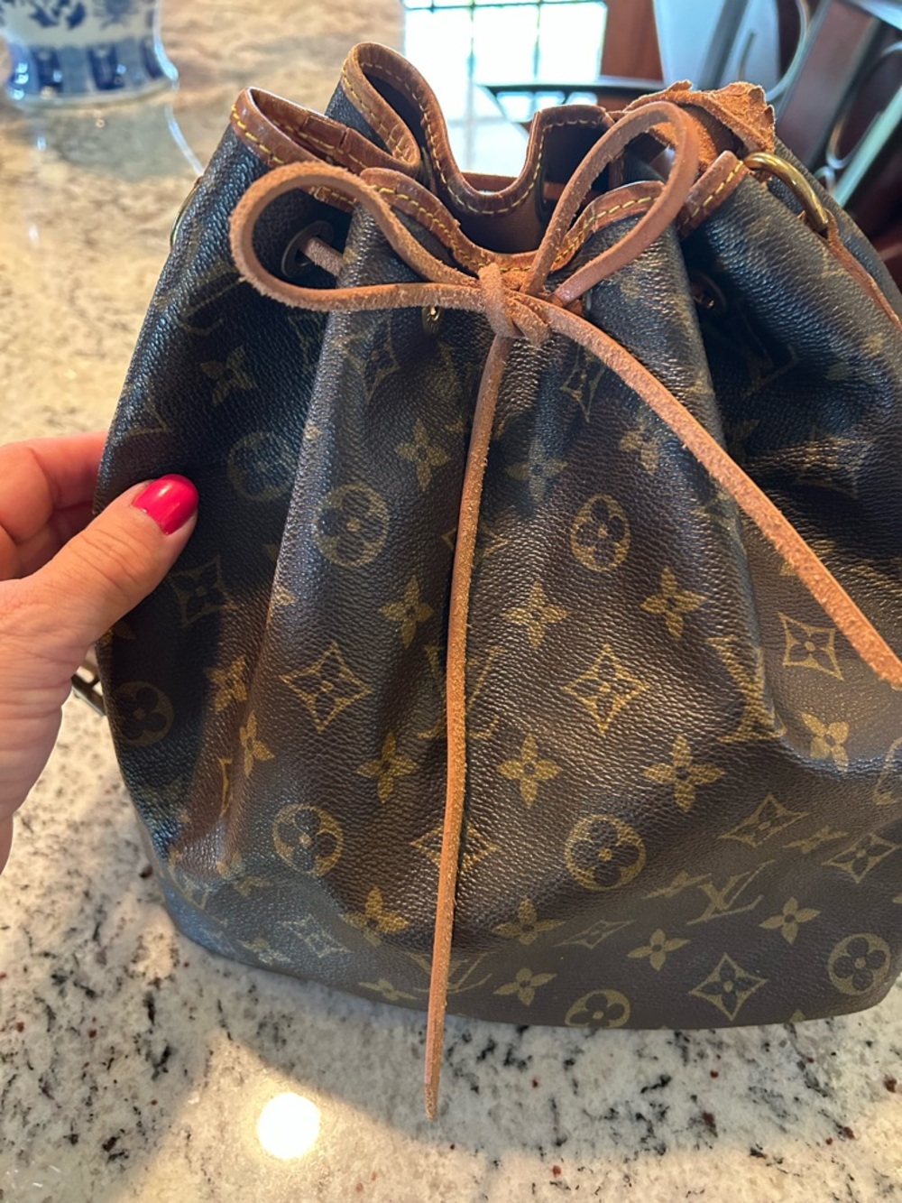 Louis Vuitton Monogram Drawstring Shoulder Bag in Brown with Tan Trim